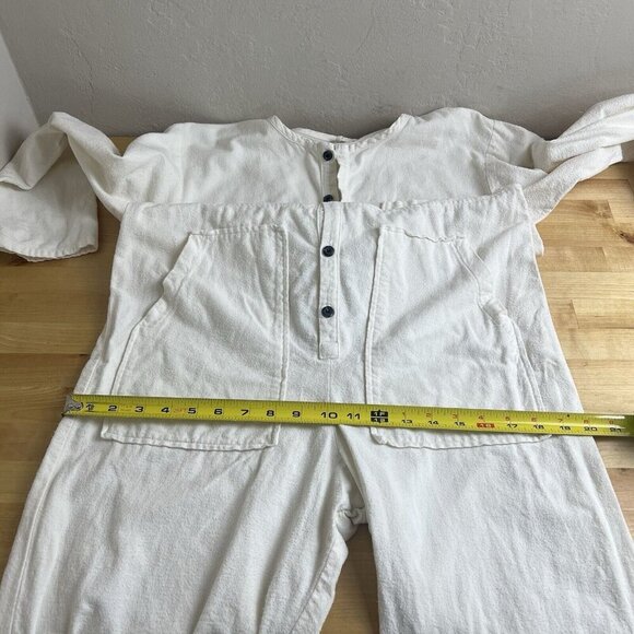 Nico Nico White Button Down Utility Flannel Long Sleeve Jumpsuit Size Medium - Picture 11 of 12